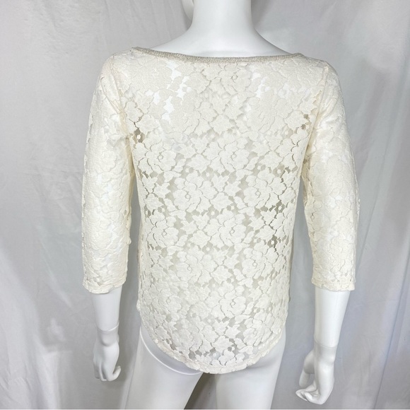Abercrombie & Fitch 3/4 Sleeve Lace & Gold Knit Top - Picture 3 of 7
